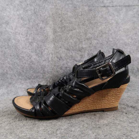 DbDk Fashion Shoes Womens 6.5 Sandals Wedge Buckle Ankle Strap Black Open Toe - Picture 5 of 15